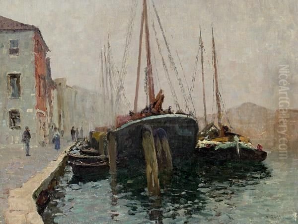 Segelboote In Chiogga Oil Painting by Alfred Zoff