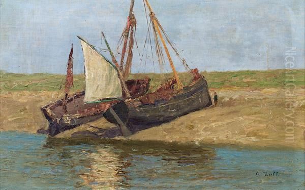 Yserkanal Bei Nienport (belgien) Oil Painting by Alfred Zoff