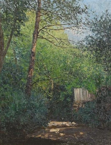 Sonnige Waldpartie Mit Lichtung Und Zaun. Oil Painting by Alfred Zoff