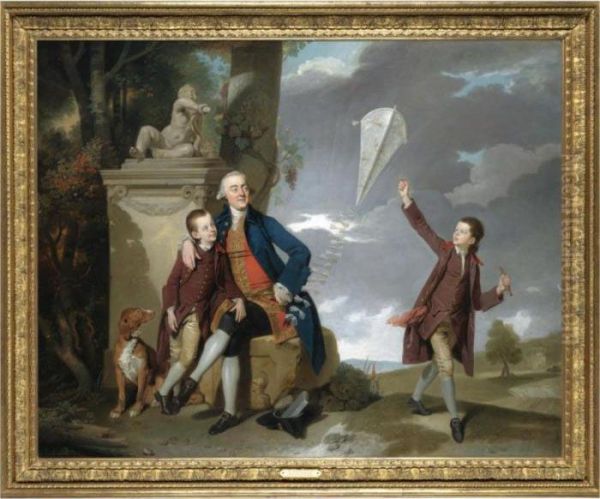 Portrait Of George Fitzgerald With His Sons George And Charles Oil Painting by Johann Zoffany