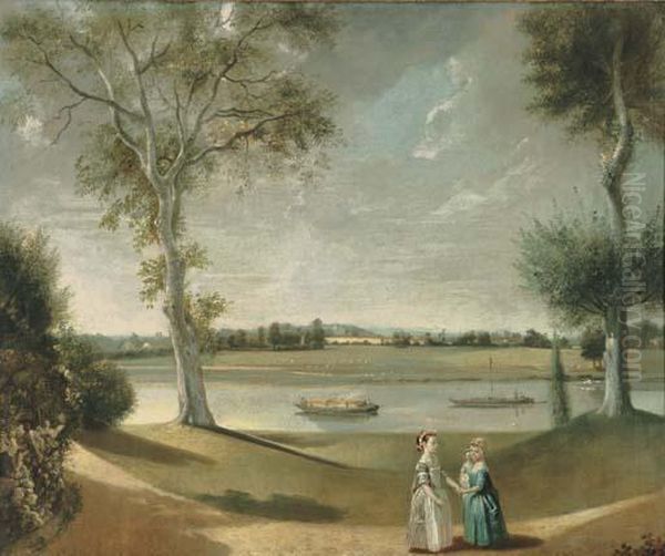 The Misses Garrick By The Thames At Hampton Oil Painting by Johann Zoffany