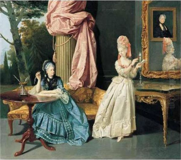 Conversation Piece With Two Ladies At A Table Oil Painting by Johann Zoffany