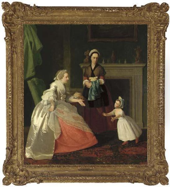 An Interior With Two Women And A Child Oil Painting by Johann Zoffany