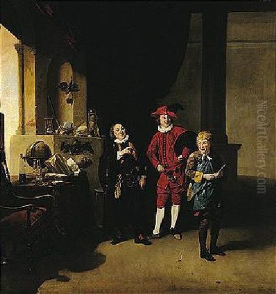 Garrick With Burton And Palmer In The Alchymist Oil Painting by Johann Zoffany