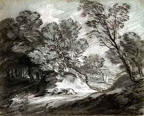 Wooded landscape with a distant mountain Oil Painting by Thomas Gainsborough