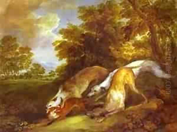 Dogs Chasing A Fox 1784-1785 Oil Painting by Thomas Gainsborough