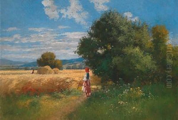 Junges Madchen Vor Einem Kornfeld Oil Painting by Gyula, Julius Zorkoczy