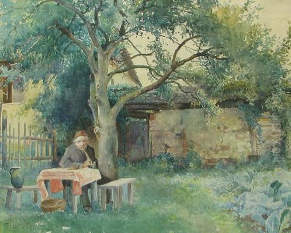 In The Garden Oil Painting by Gyula, Julius Zorkoczy