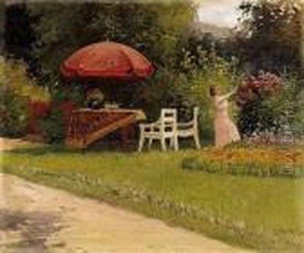 Afternoon In The Garden Oil Painting by Gyula, Julius Zorkoczy