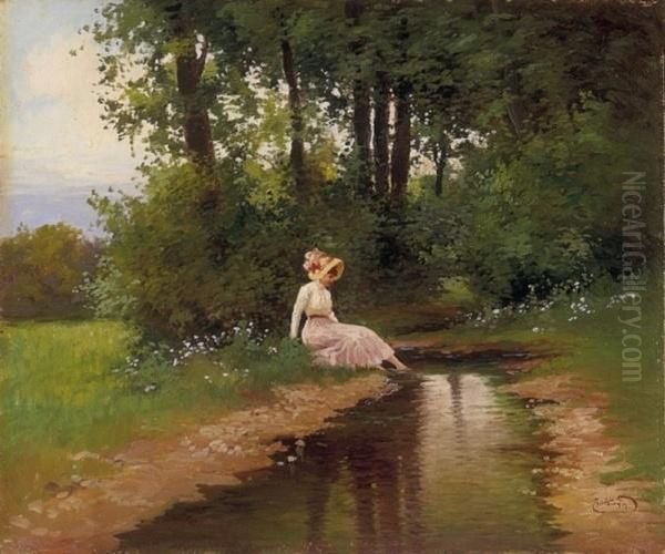 By The Cool Brook Oil Painting by Gyula, Julius Zorkoczy