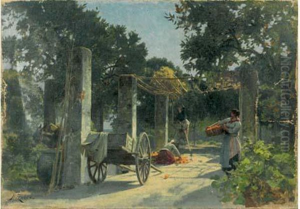 La Cueillette Des Oranges Oil Painting by Jean Henri Zuber