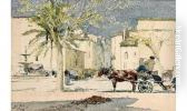 Place Animee Dans Le Midi Oil Painting by Jean Henri Zuber