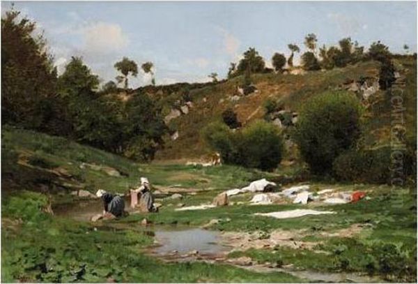 The Washerwomen Oil Painting by Jean Henri Zuber