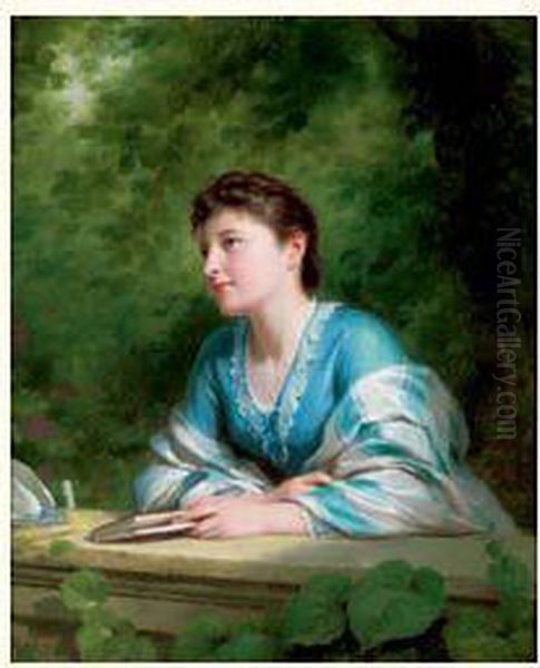 Portrait De Jeune Femme Dans Un Parc Oil Painting by Fritz Zuber-Buhler