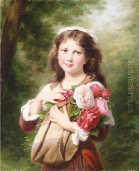 Portrait D'une Fillette Oil Painting by Fritz Zuber-Buhler