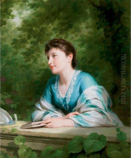 Junges Madchen In Gedanken Versunken Oil Painting by Fritz Zuber-Buhler