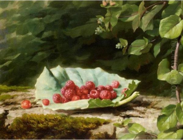 Still Life Of Rasberries Oil Painting by Fritz Zuber-Buhler