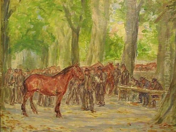 Carouge - Le Marche Aux Chevaux Oil Painting by Lorand Zubriczky