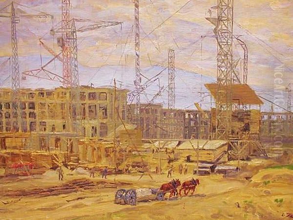 Geneve - Le Chantier Du Palais Des Nations Oil Painting by Lorand Zubriczky