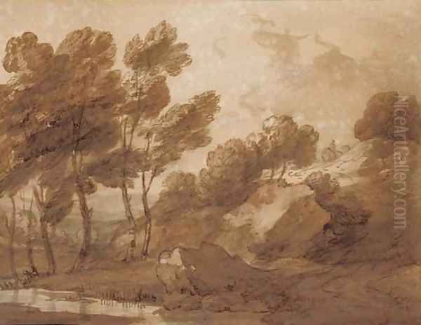 A landscape with trees by a pool Oil Painting by Thomas Gainsborough