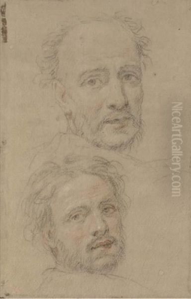 Two Heads Of Bearded Men Oil Painting by Federico Zuccaro