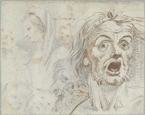 A Man Screaming, And Studies Of 
The Virgin And Other Figures; And Aportrait Of A Man, And The Madonna 
And Child Oil Painting by Federico Zuccaro