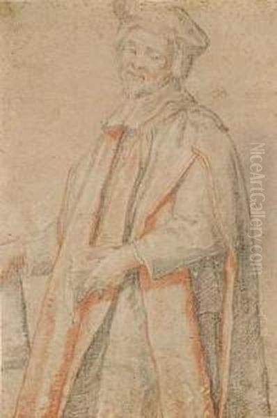 Study Of A Standing Scholar: Three-quarter Length Oil Painting by Federico Zuccaro