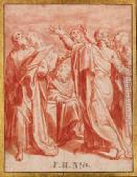 A Group Of Apostles Looking Up: A Study For An Assumption Of Thevirgin Oil Painting by Taddeo Zuccaro