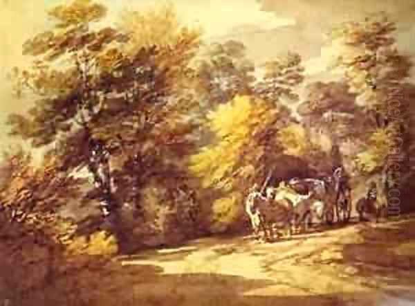 Wooded Landscape With A Waggon In The Shade 1760s Oil Painting by Thomas Gainsborough