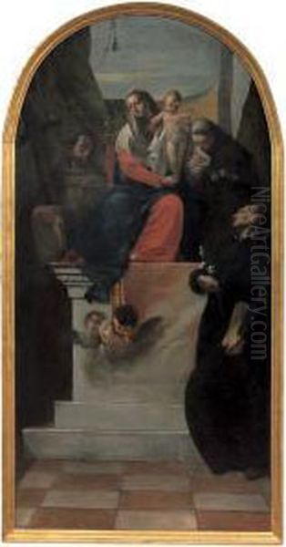 Madonna Col Bambino In Trono Tra
 I Santi Francesco, Antonio Da Padova E Gaetano Da Thiens Oil Painting by Francesco Zugno