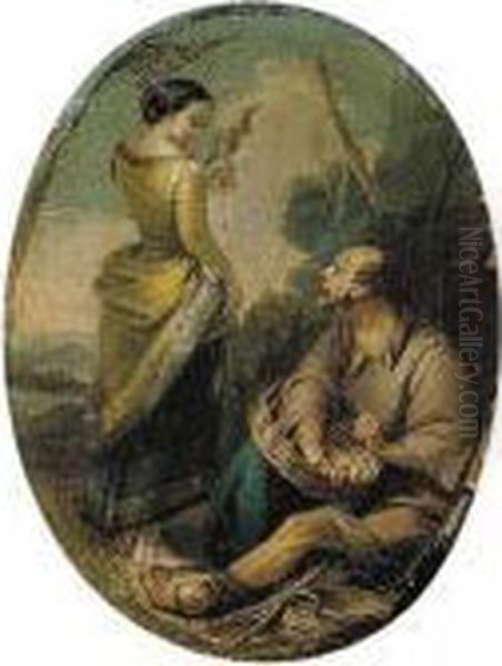 A Young Lady With A Distaff And An Old Man Weaving A Basket Oil Painting by Francesco Zugno