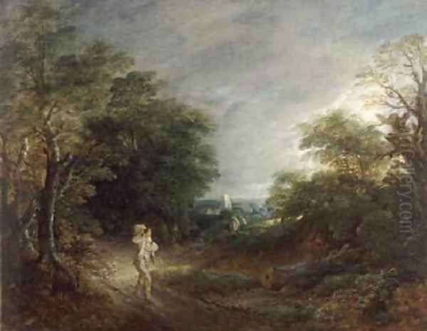 Wooded Landscape with a Woodcutter 1762 63 Oil Painting by Thomas Gainsborough