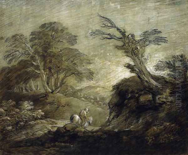 A horseman on a track in a wooded landscape Oil Painting by Thomas Gainsborough