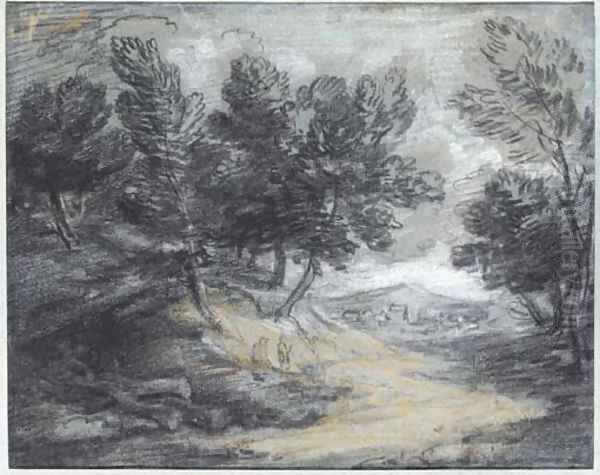 A track through a wooded landscape Oil Painting by Thomas Gainsborough