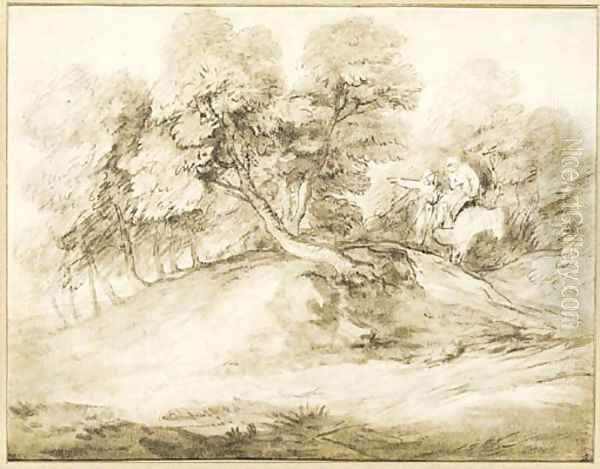 Travellers on a track in a landscape Oil Painting by Thomas Gainsborough