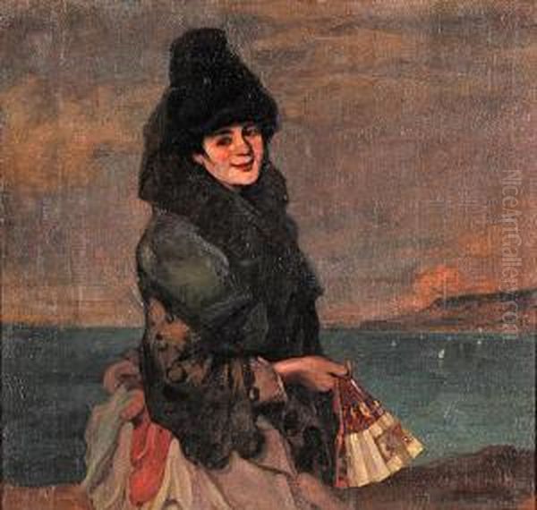 Muchacha Junto Al Mar Oil Painting by Ignacio Zuloaga Y Zabaleta