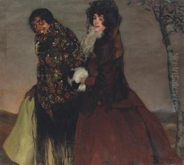 Andaluza Y Senorita: The Andalusian And The Lady Oil Painting by Ignacio Zuloaga Y Zabaleta