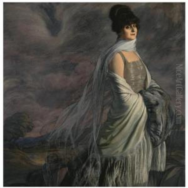 La Senora De Atucha (portrait Of Senora Atucha) Oil Painting by Ignacio Zuloaga Y Zabaleta