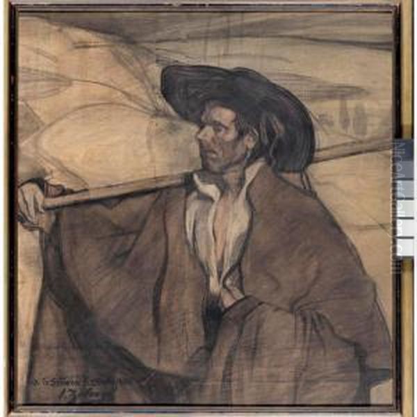 Campesino Con Paisaje (peasant In A Landscape) Oil Painting by Ignacio Zuloaga Y Zabaleta