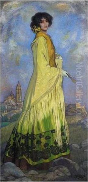 Candida En Amarillo (candida In Yellow) Oil Painting by Ignacio Zuloaga Y Zabaleta