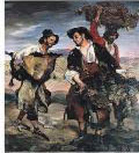 Vendimiadores (grape Pickers) Oil Painting by Ignacio Zuloaga Y Zabaleta