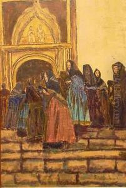 Church Entrance Oil Painting by Ignacio Zuloaga Y Zabaleta