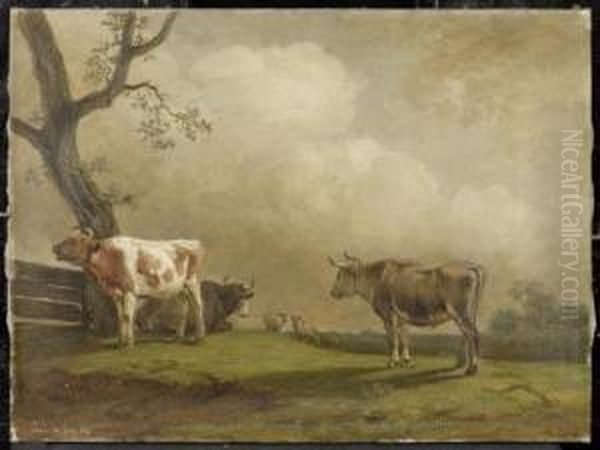 Cows In A Meadow Oil Painting by Robert Zund