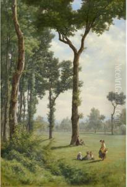 Clearance In An Oak Forest Oil Painting by Robert Zund