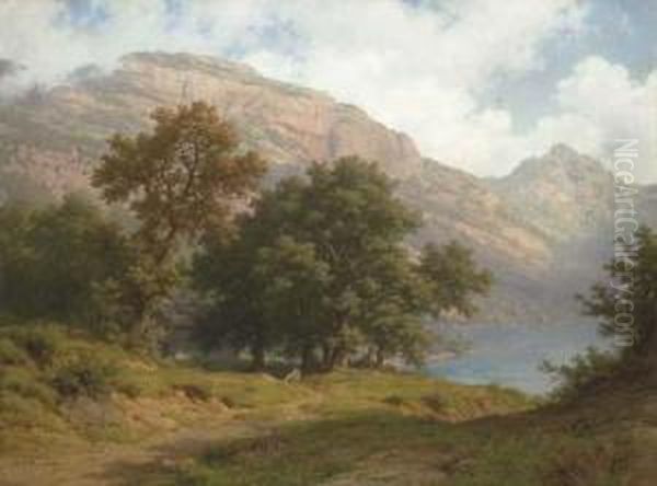 Vierwaldstattersee Mit Blick Auf Die Rigiflanke Oil Painting by Robert Zund