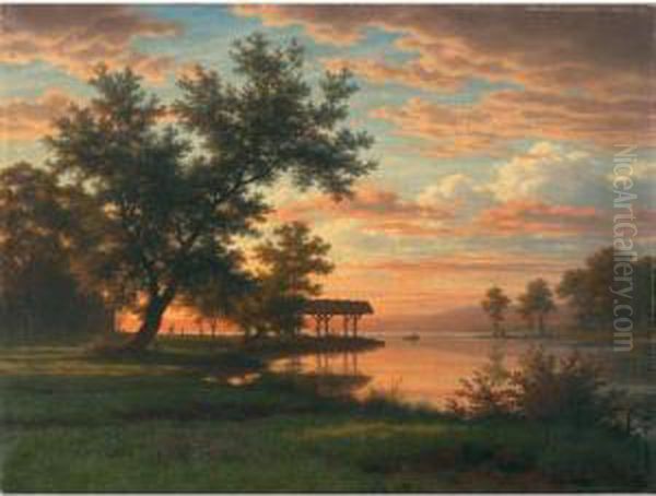 Evening On The Lakeside Oil Painting by Robert Zund