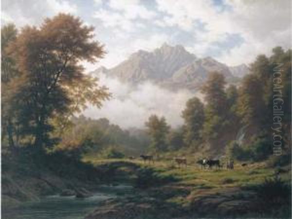 Landschaft Mit Pilatus Bei Morgenstimmung Oil Painting by Robert Zund