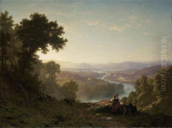 Blick Auf Luzern Vom Stollberg 
 View On Lucerne From The Stollberg Oil Painting by Robert Zund