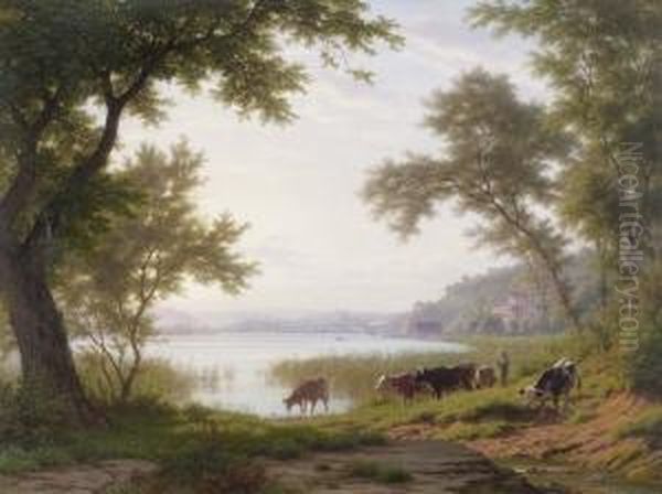 Blick Von Seeburg Gegen Luzern. Oil Painting by Robert Zund