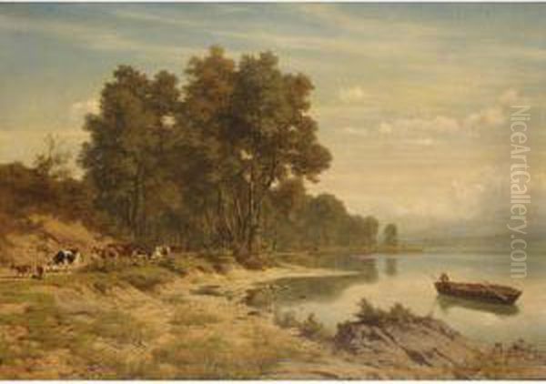 Cattle On Lakeside Path by Robert Zund